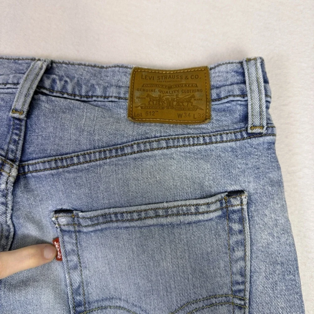 Levis Premium 512 Slim Taper‎ Mens 32x31 Light Wash Distressed Denim Jeans